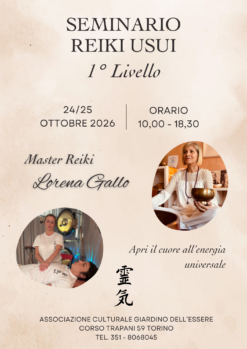Seminario Reiki Primo Livello Ottobre 2026