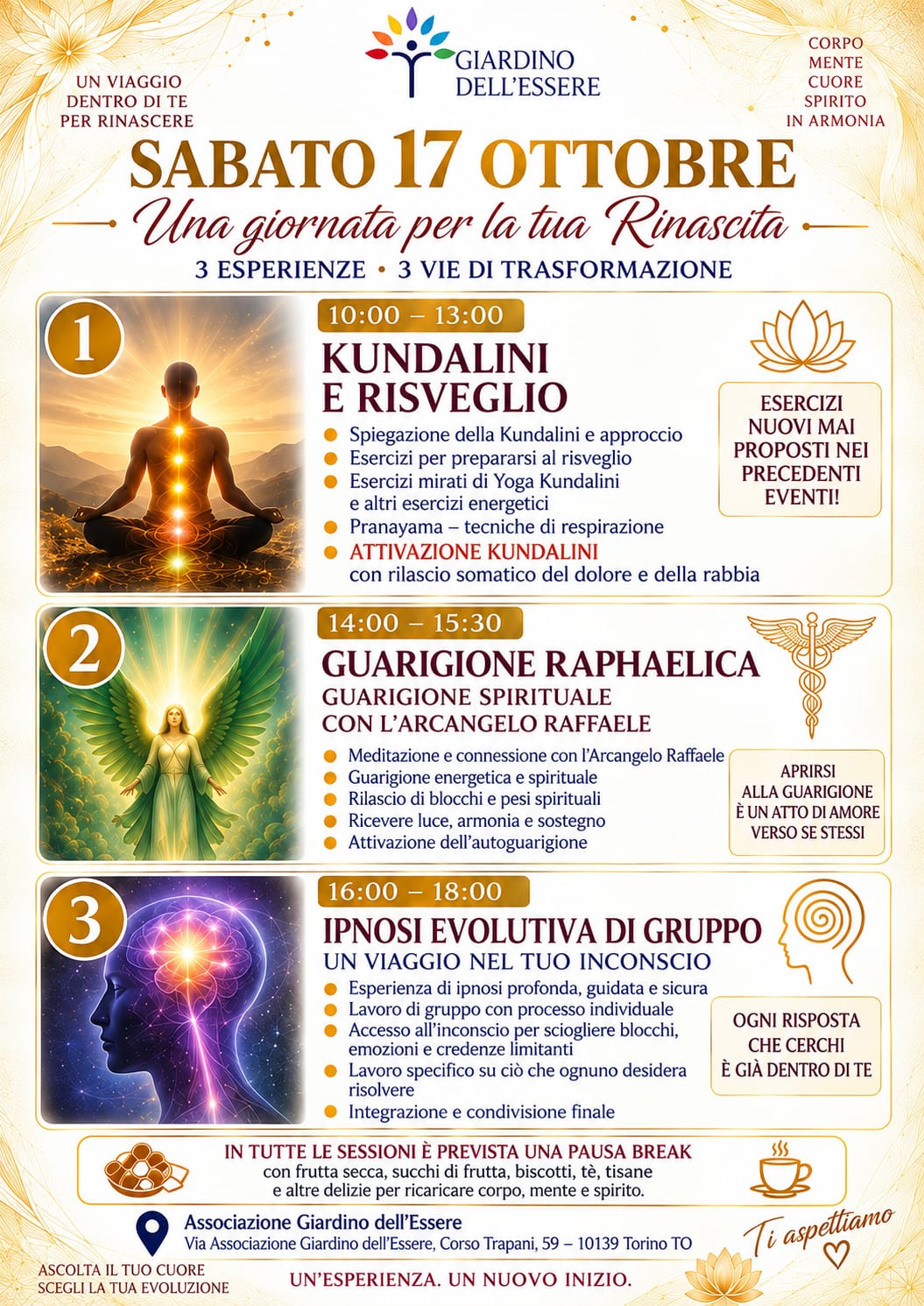 Attivazione Kundalini, Bagno di Gong, Guarigione Raffaelica e Ipnosi