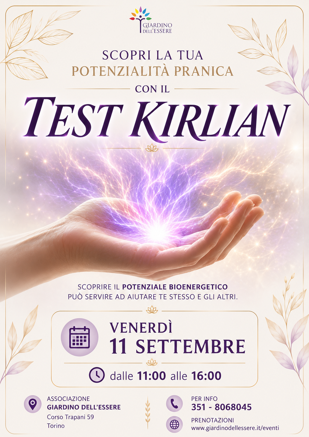 Analisi Energetica Test Kirlian a Torino Venerdì 11 Settembre